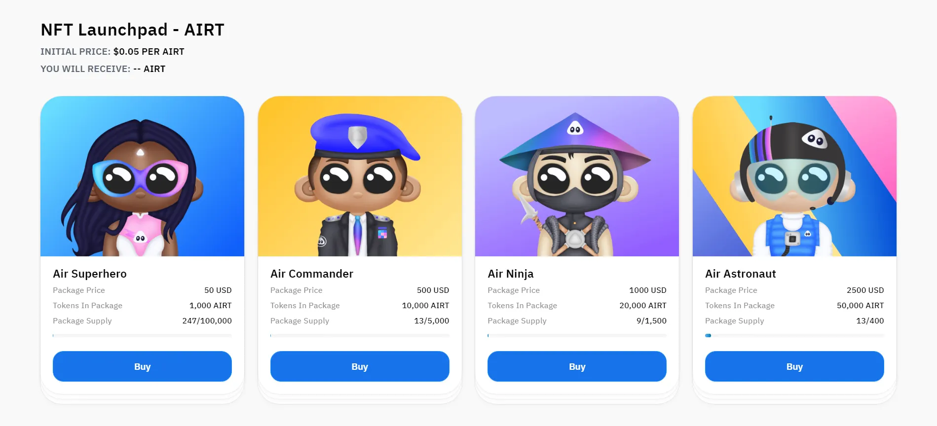 airnft nft bsc launchpad token sale public sale binance smart chain